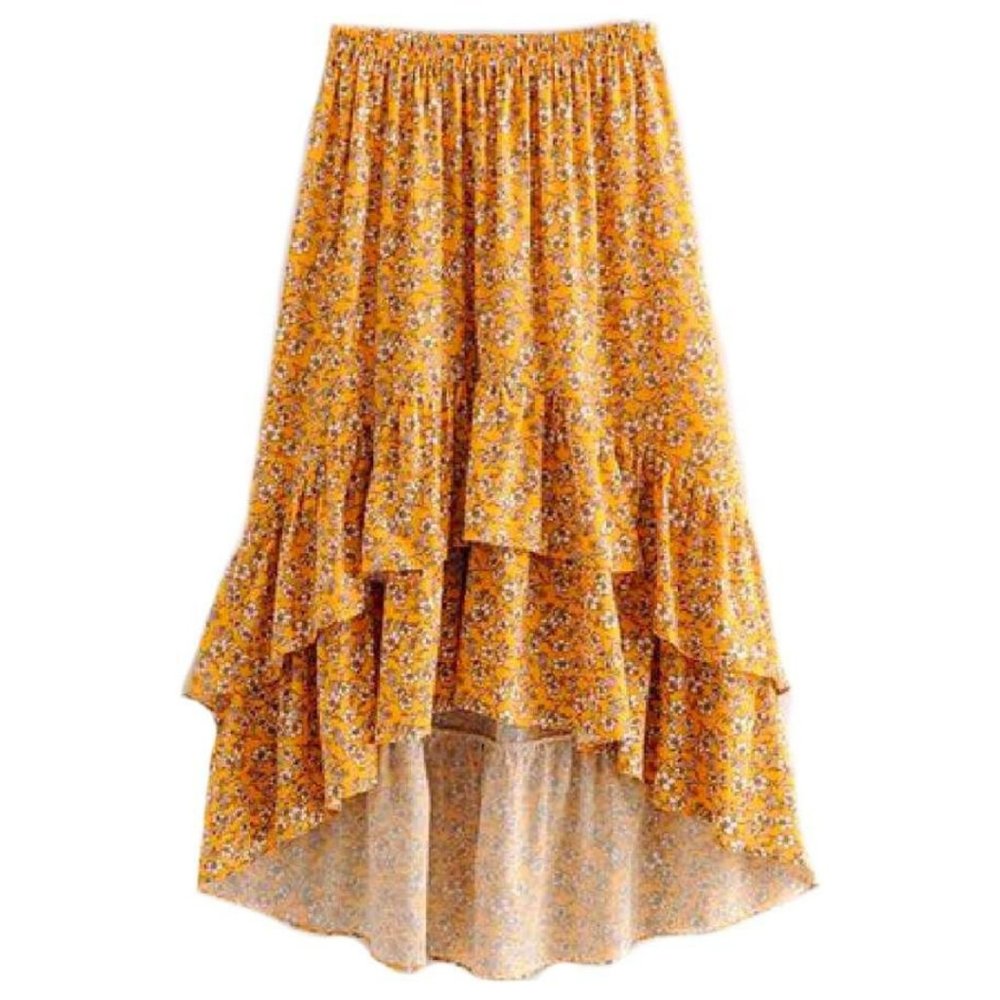 Goodnight Macaroon Yellow High Low Floral Ruffle Midi Skirt